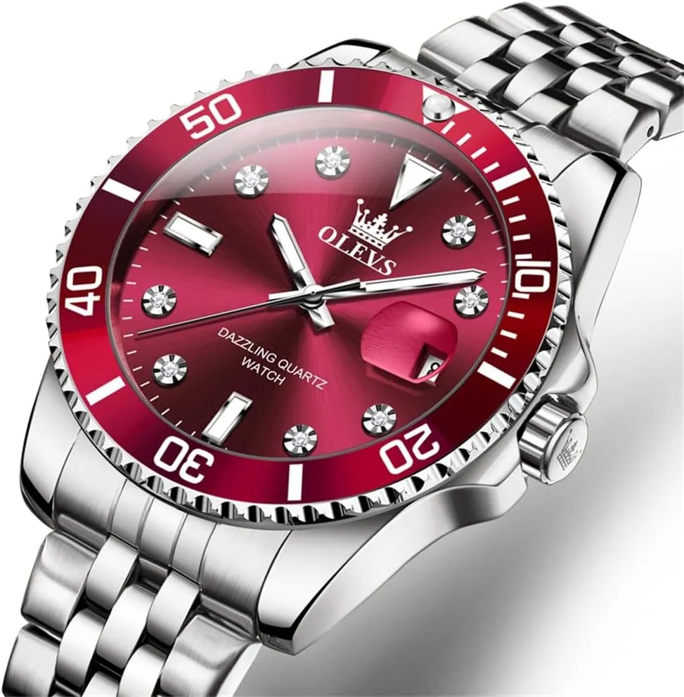 OLEVS Watch for Men Stainless Steel Business Dress Diamond Large Dial Waterproof Mens Watches with Date Wrist Watch