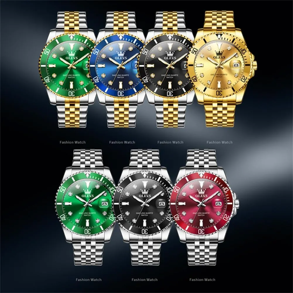 OLEVS Watch for Men Stainless Steel Business Dress Diamond Large Dial Waterproof Mens Watches with Date Wrist Watch
