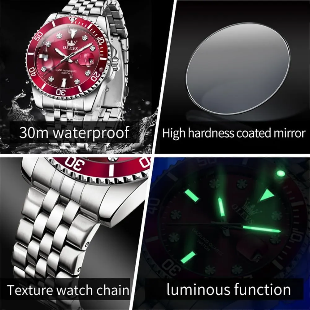 OLEVS Watch for Men Stainless Steel Business Dress Diamond Large Dial Waterproof Mens Watches with Date Wrist Watch