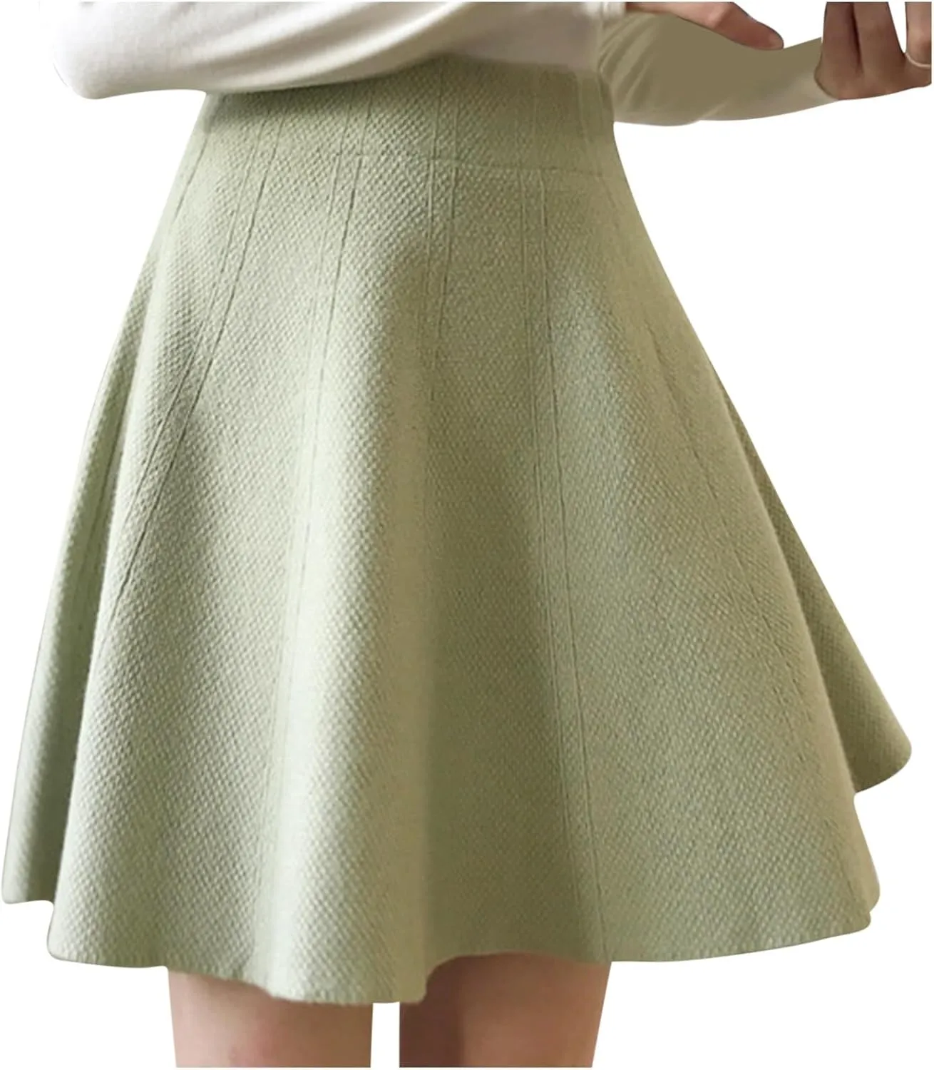 Oplxuo Women's Fall Mini Skirts Knit High Waisted A-Line Short Skirt Solid Color Pleated Club Party Skirts