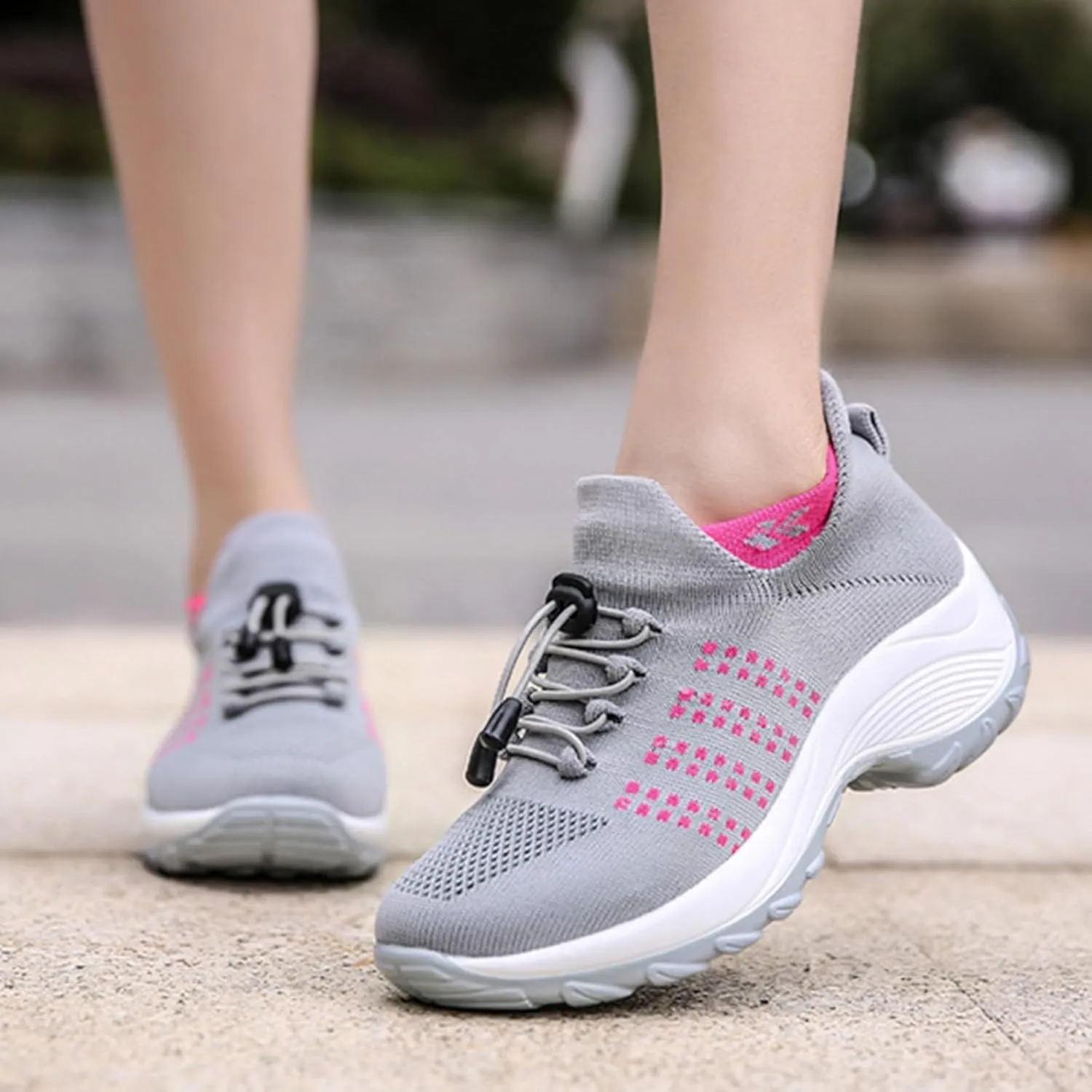 Orthopedic Shoes for Women Slip On Mesh Upper Walking Shoes Breathable Comfortable Casual Wedge Platform Non-Slip Sneakers