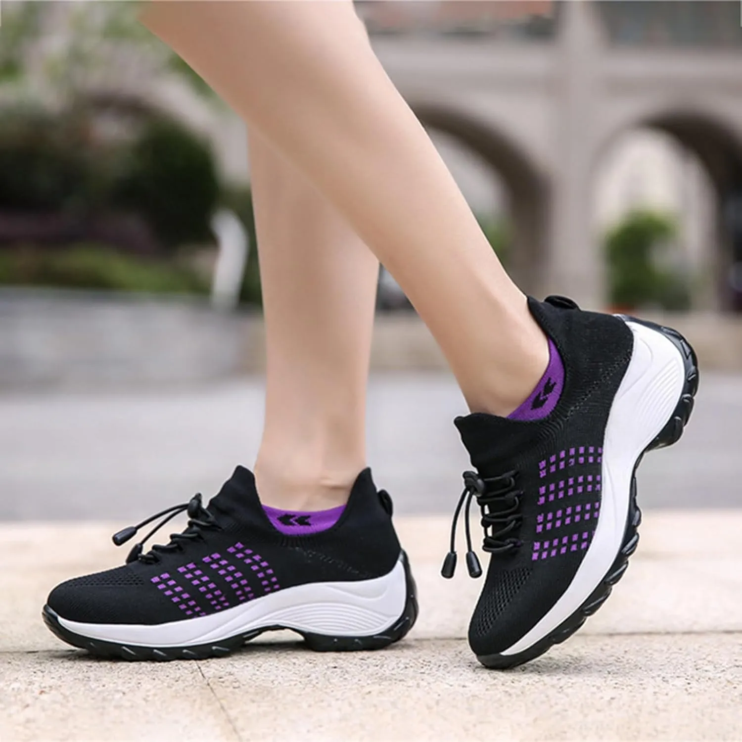 Orthopedic Shoes for Women Slip On Mesh Upper Walking Shoes Breathable Comfortable Casual Wedge Platform Non-Slip Sneakers