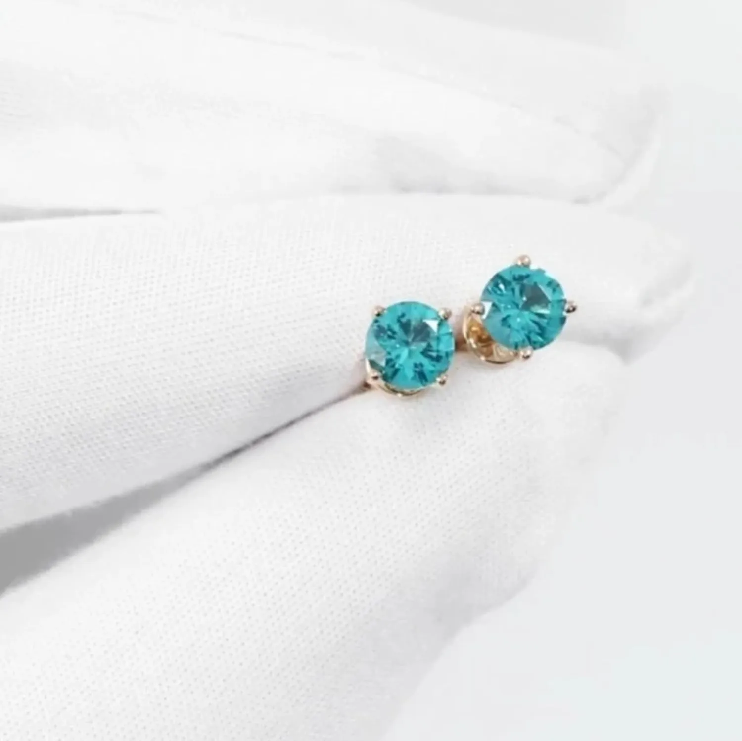 Paraiba Tourmaline Stud Earring in 14k Solid Gold, Green Round Paraiba Studs, Birthstone Earrings, Gifts For Her
