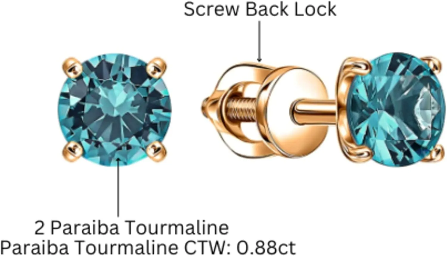 Paraiba Tourmaline Stud Earring in 14k Solid Gold, Green Round Paraiba Studs, Birthstone Earrings, Gifts For Her