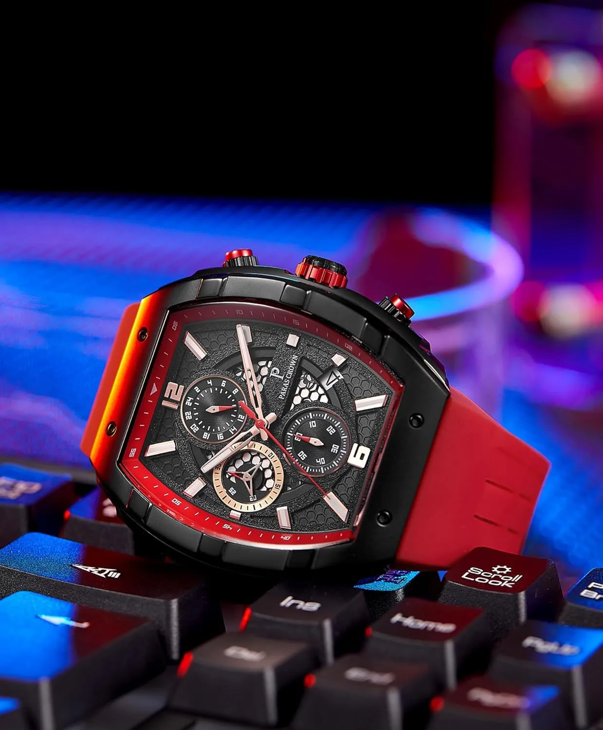 Paras Crown Watches for Men Luxury Fashion Analog 50M Waterproof Sports Watch with Tonneau Dial Luminous Quartz Business Wrist Watch