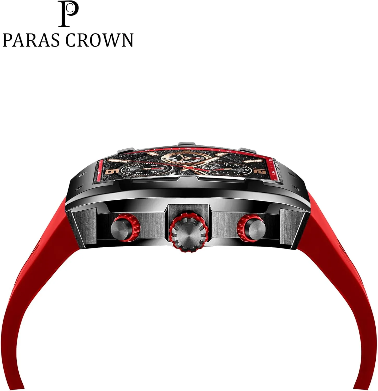 Paras Crown Watches for Men Luxury Fashion Analog 50M Waterproof Sports Watch with Tonneau Dial Luminous Quartz Business Wrist Watch