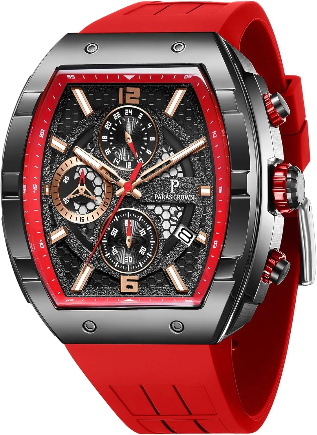 Paras Crown Watches for Men Luxury Fashion Analog 50M Waterproof Sports Watch with Tonneau Dial Luminous Quartz Business Wrist Watch