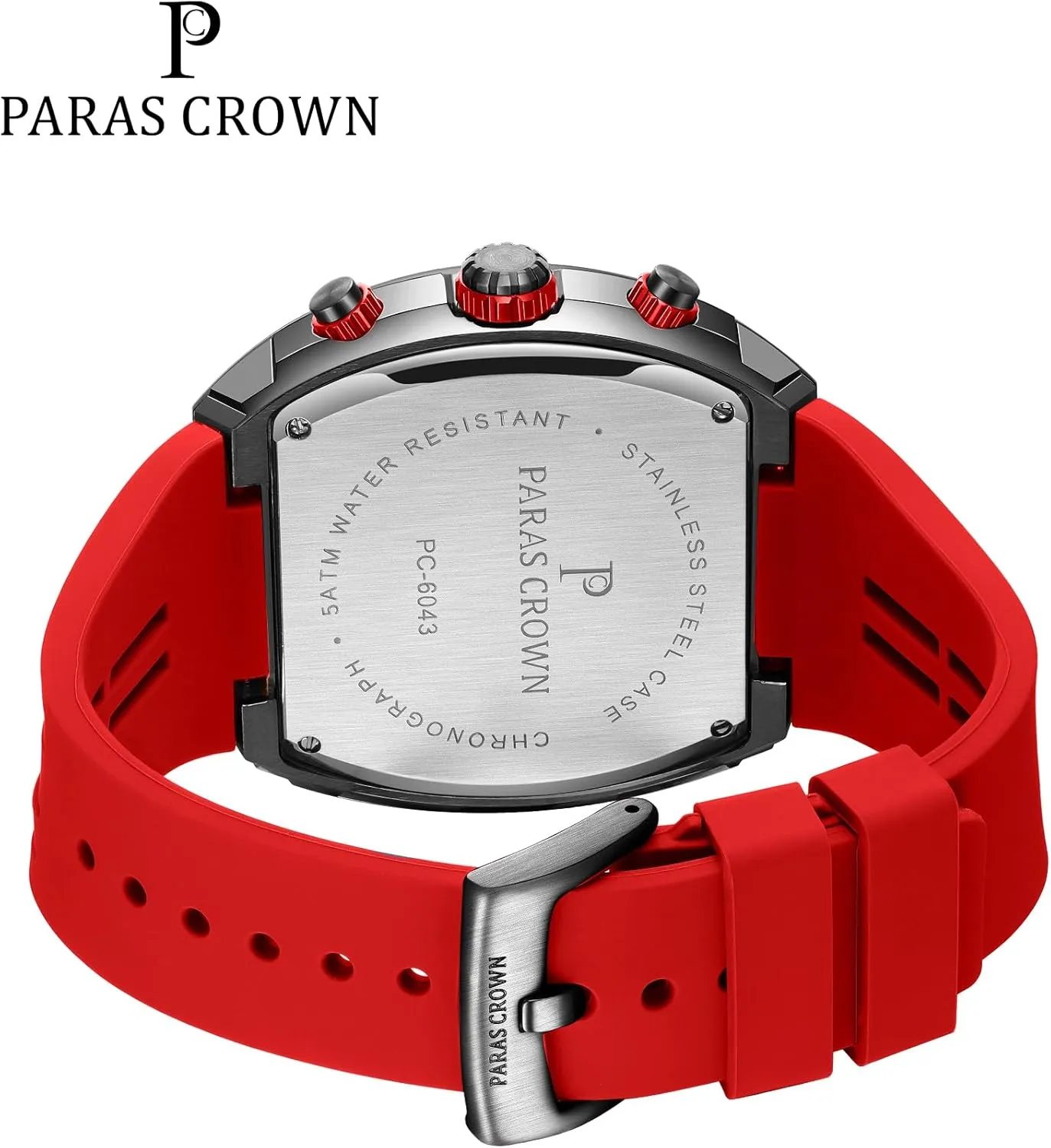 Paras Crown Watches for Men Luxury Fashion Analog 50M Waterproof Sports Watch with Tonneau Dial Luminous Quartz Business Wrist Watch
