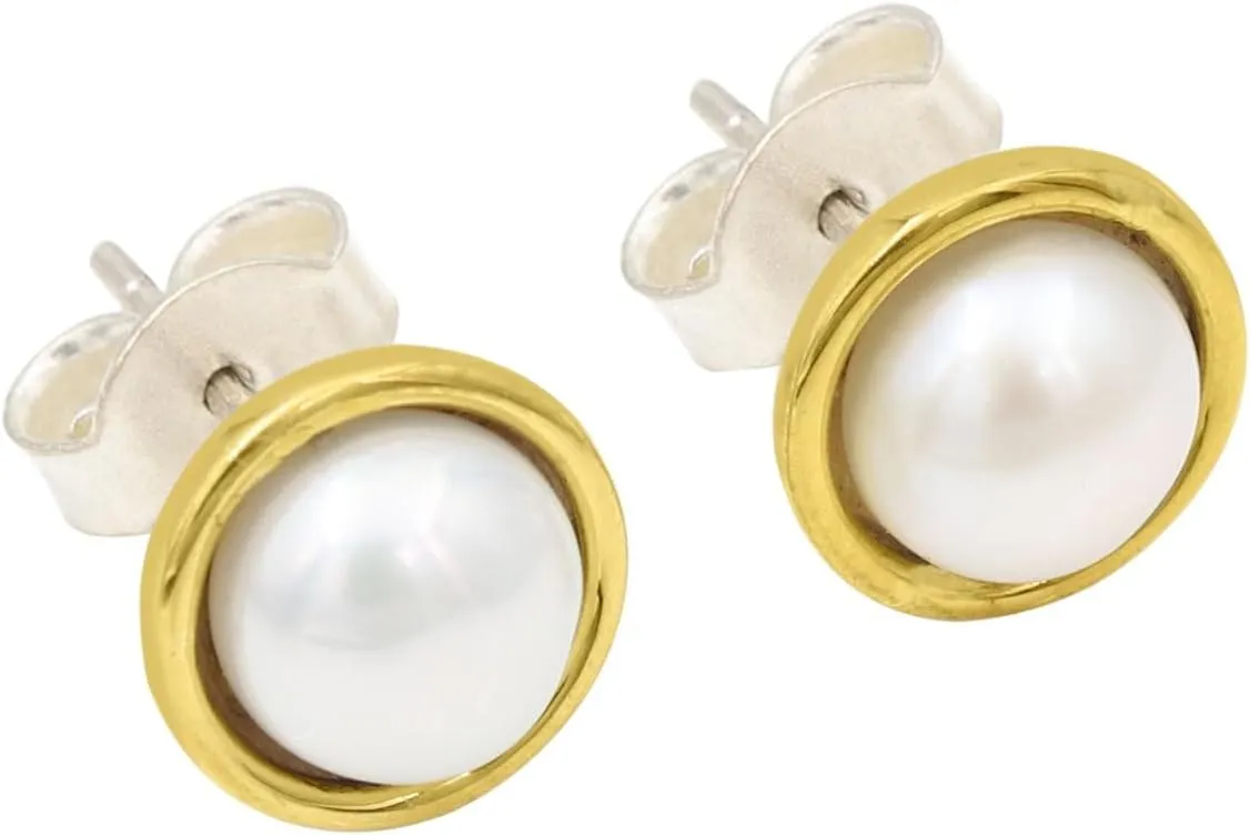 Pearl Stud Earrings For Women, 925 Silver Stud Earrings, Gemstone Studs, 18k Gold Plated Studs, Handmade Earrings, White