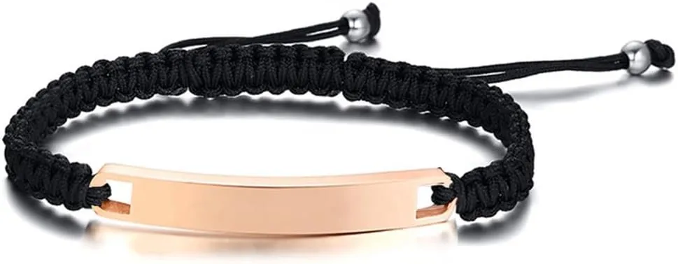 Personalized 2 Pack BFF Bracelets-Personalized Initial Nameplate Stainless Steel Delicate Bar ID Adjustable Link Bracelets for Sisters,BFF Friendship Jewelry,Bridesmaid Gift