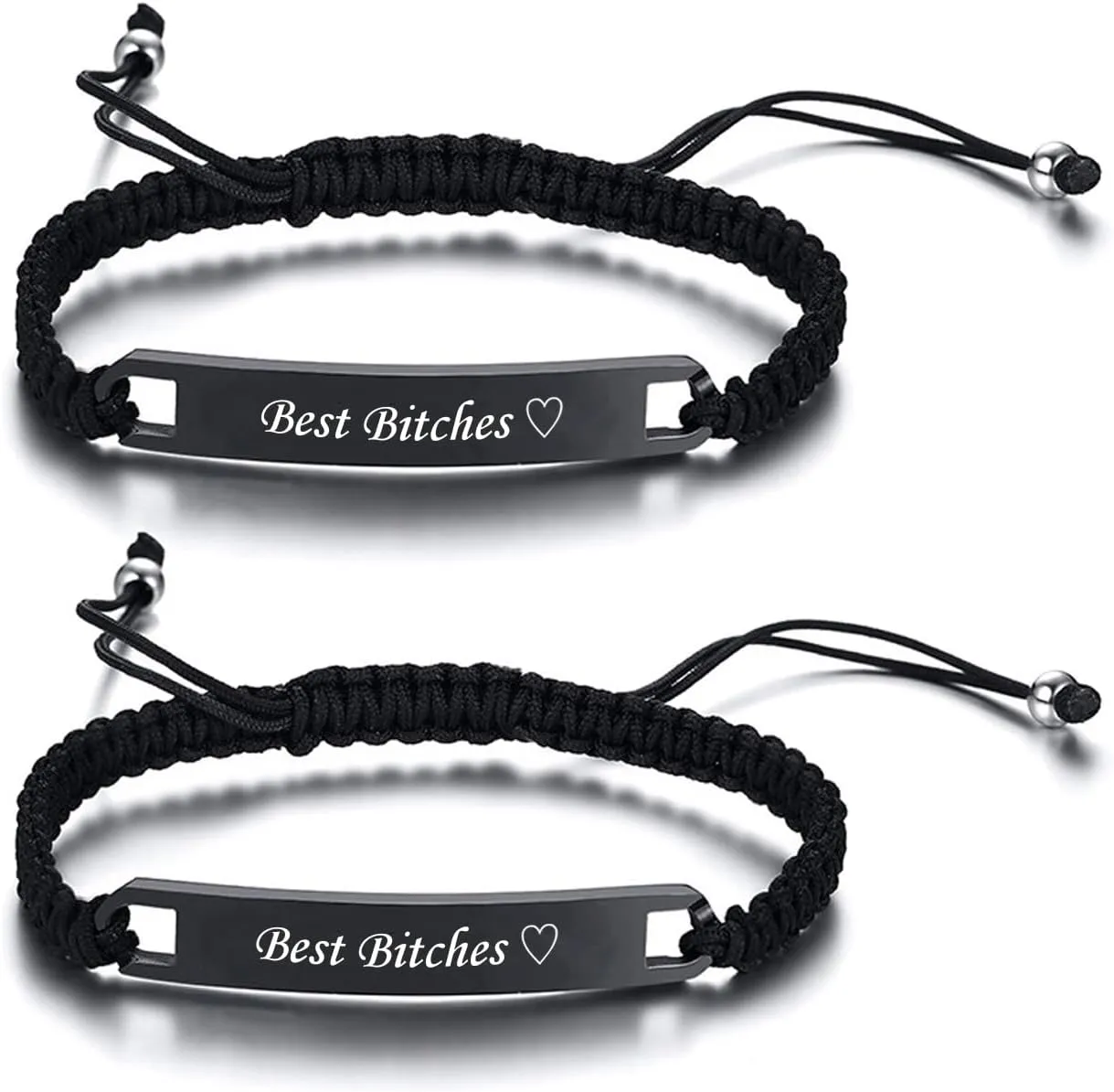 Personalized 2 Pack BFF Bracelets-Personalized Initial Nameplate Stainless Steel Delicate Bar ID Adjustable Link Bracelets for Sisters,BFF Friendship Jewelry,Bridesmaid Gift