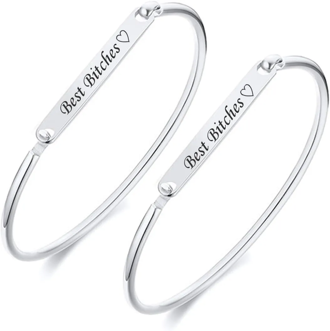 Personalized BFF Bracelets for 2-Personalized Initial Nameplate Stainless Steel Delicate Bar ID Thin Bangle Bracelets for Sisters,BFF Friendship Jewelry,Bridesmaid Gift