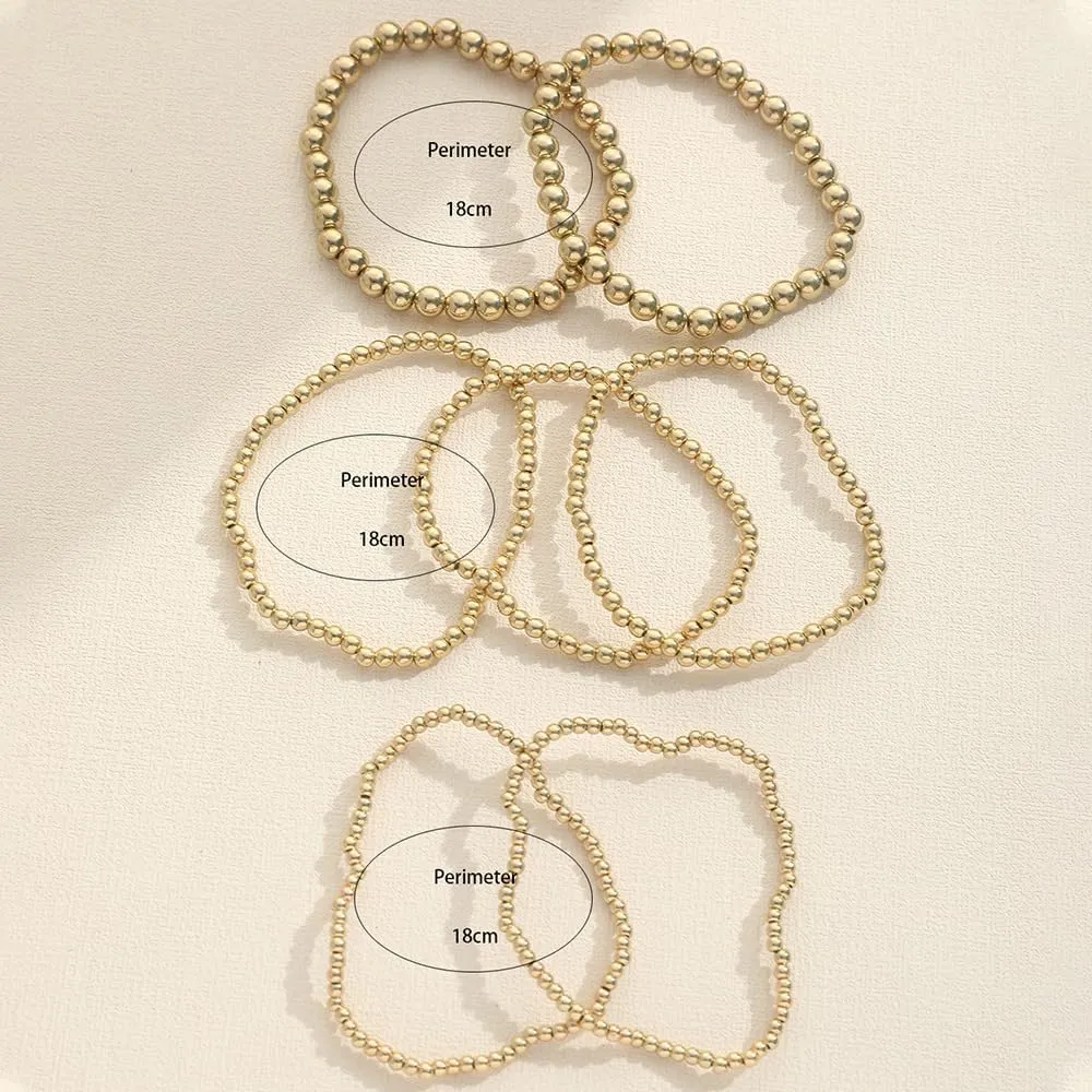Pingyongchang Gold Plated Beaded Bracelets for Women Delicate Handmade Stackable Elegant Stretch Bead Ball Bracelets Set for Women Party Gifts Jewelry