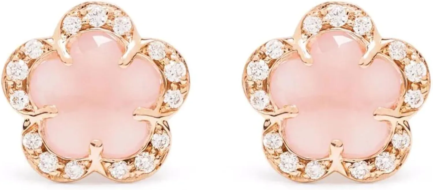 Pink Chalcedony Diamond (1.20ct) Earring | Flower Gold Earring | Gemstone Stud| Handmade Jewelry | Birthstone Stud Gift For Her