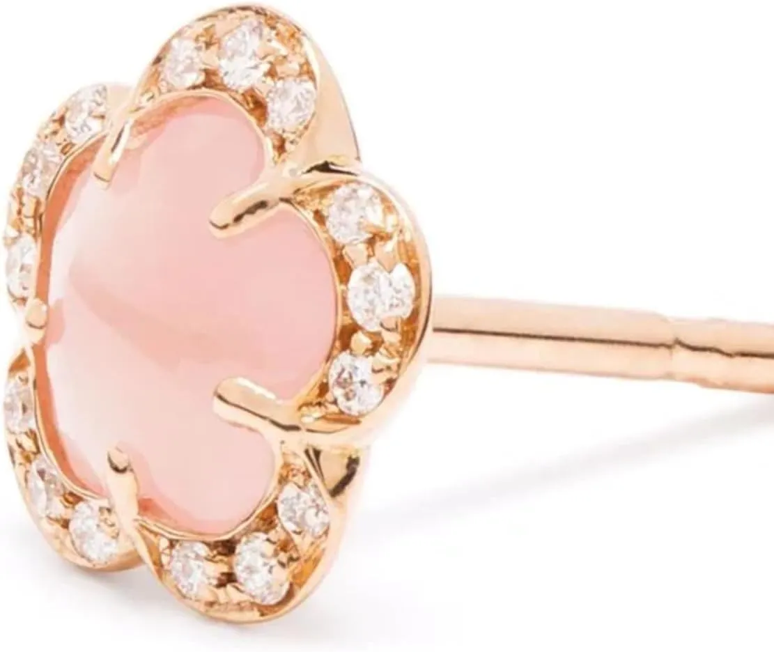 Pink Chalcedony Diamond (1.20ct) Earring | Flower Gold Earring | Gemstone Stud| Handmade Jewelry | Birthstone Stud Gift For Her