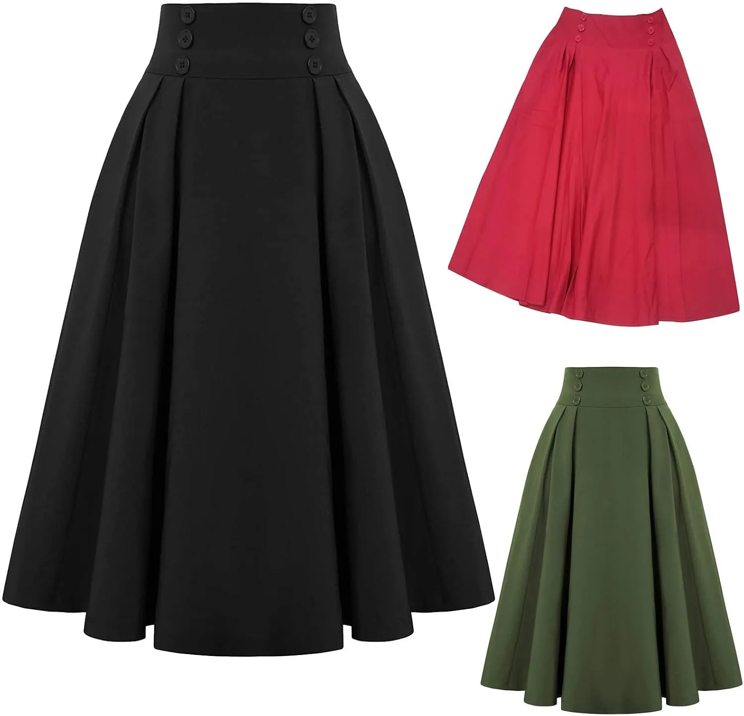 Pleated Skirts for Women Elegant A-Line Midi Basic Skirts Teen Girls School Uniform Cheerleader Skirts Skater Skirt