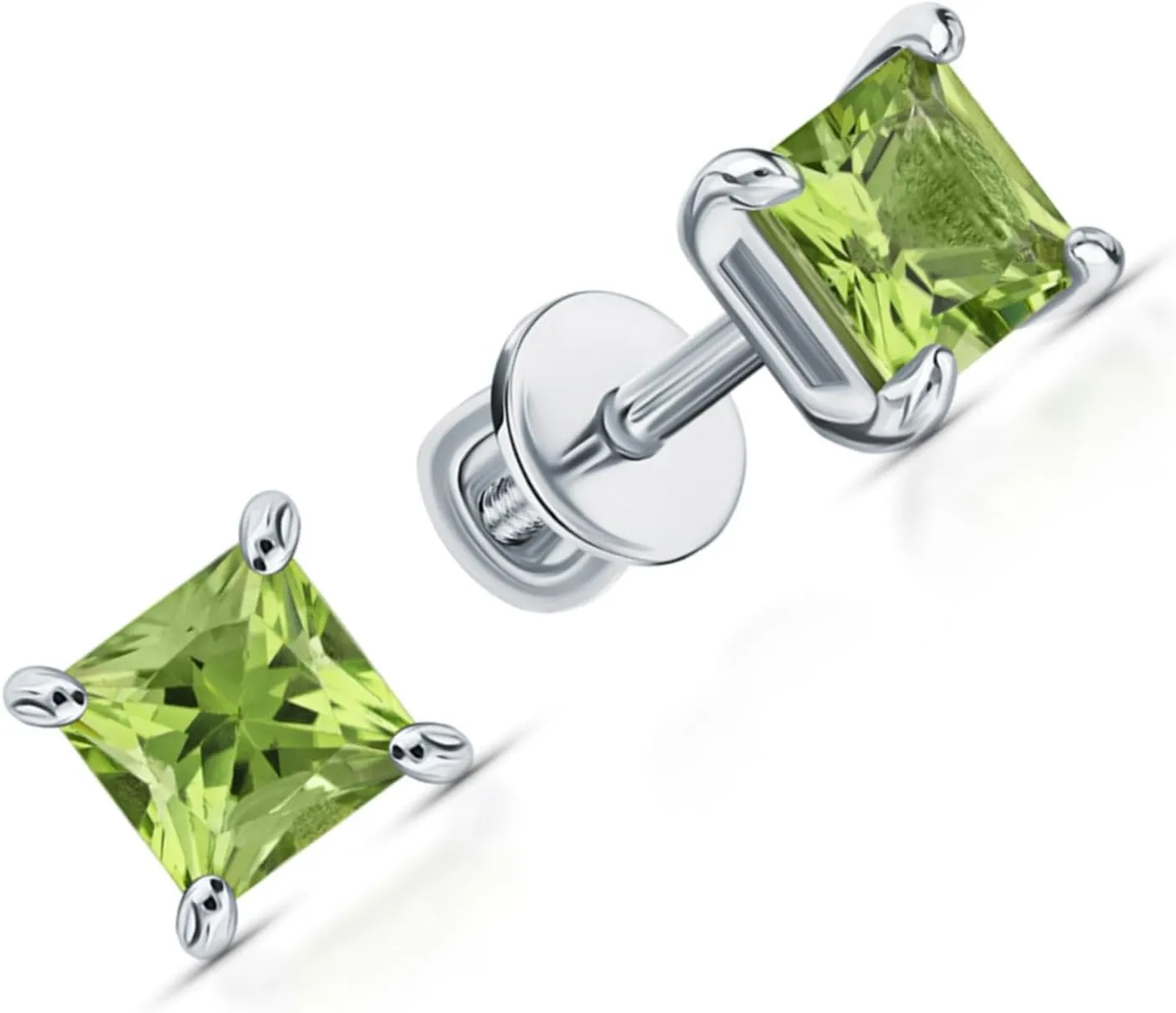 Princess Cut Chrysolite Peridot Stud Gemstone (1.65 ct) Earrings, 14k Gold Green Peridot Gemstone Studs, Birthstone Earrings, Square Stods, Gift For Her.