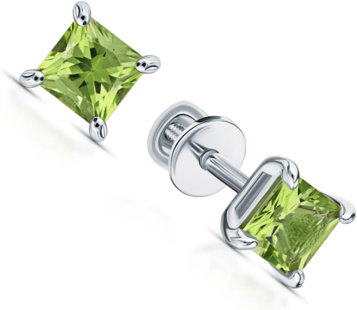 Princess Cut Chrysolite Peridot Stud Gemstone (1.65 ct) Earrings, 14k Gold Green Peridot Gemstone Studs, Birthstone Earrings, Square Stods, Gift For Her.
