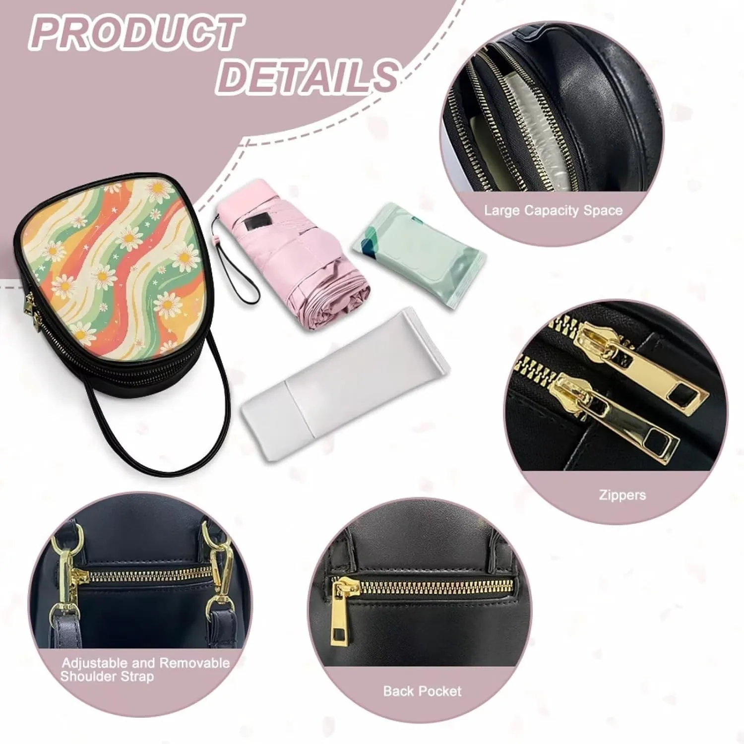 PU Leather Ladies Bag Crossbody Purse with Double Zipper Pocket Women's Double Layer Leather Shoulder Square Bags