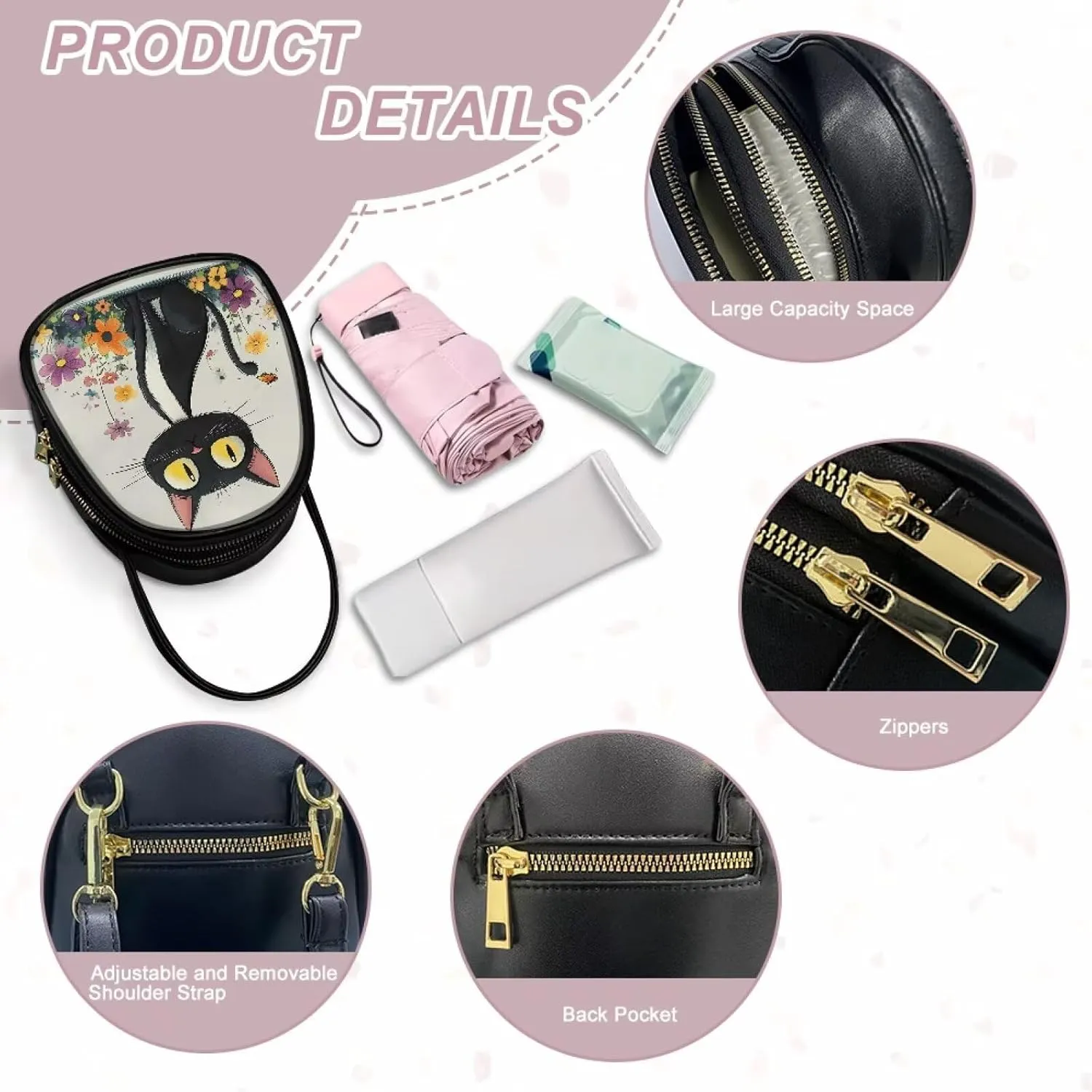 PU Leather Ladies Bag Crossbody Purse with Double Zipper Pocket Women's Double Layer Leather Shoulder Square Bags