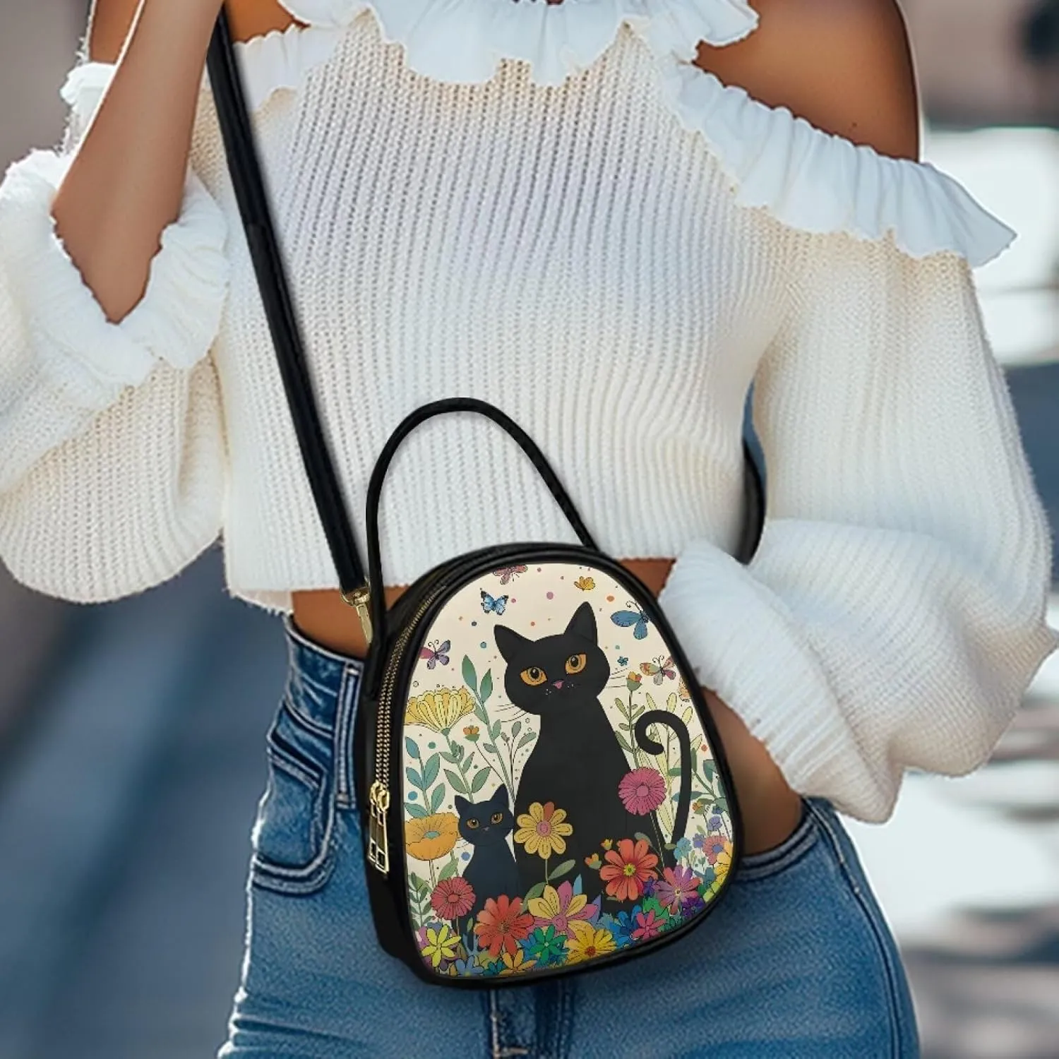 PU Leather Ladies Bag Crossbody Purse with Double Zipper Pocket Women's Double Layer Leather Shoulder Square Bags