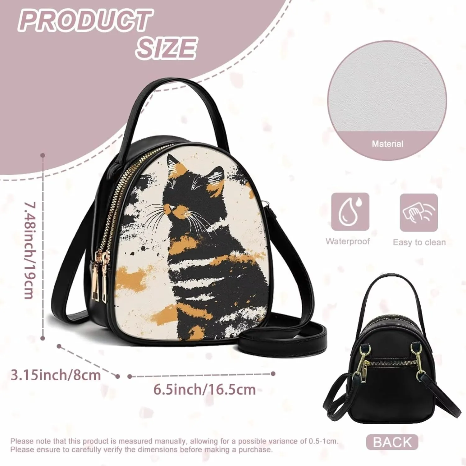 PU Leather Ladies Bag Crossbody Purse with Double Zipper Pocket Women's Double Layer Leather Shoulder Square Bags