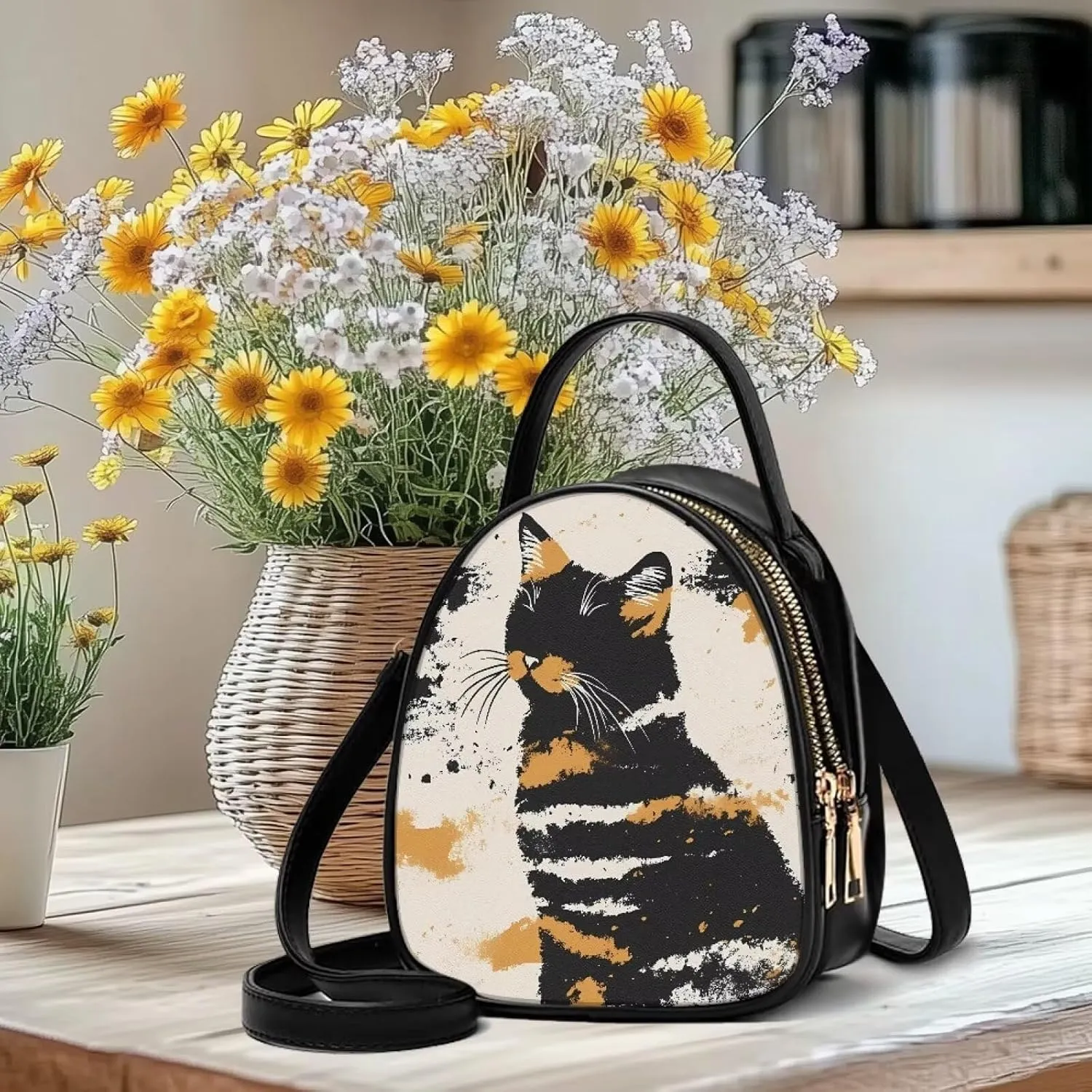 PU Leather Ladies Bag Crossbody Purse with Double Zipper Pocket Women's Double Layer Leather Shoulder Square Bags