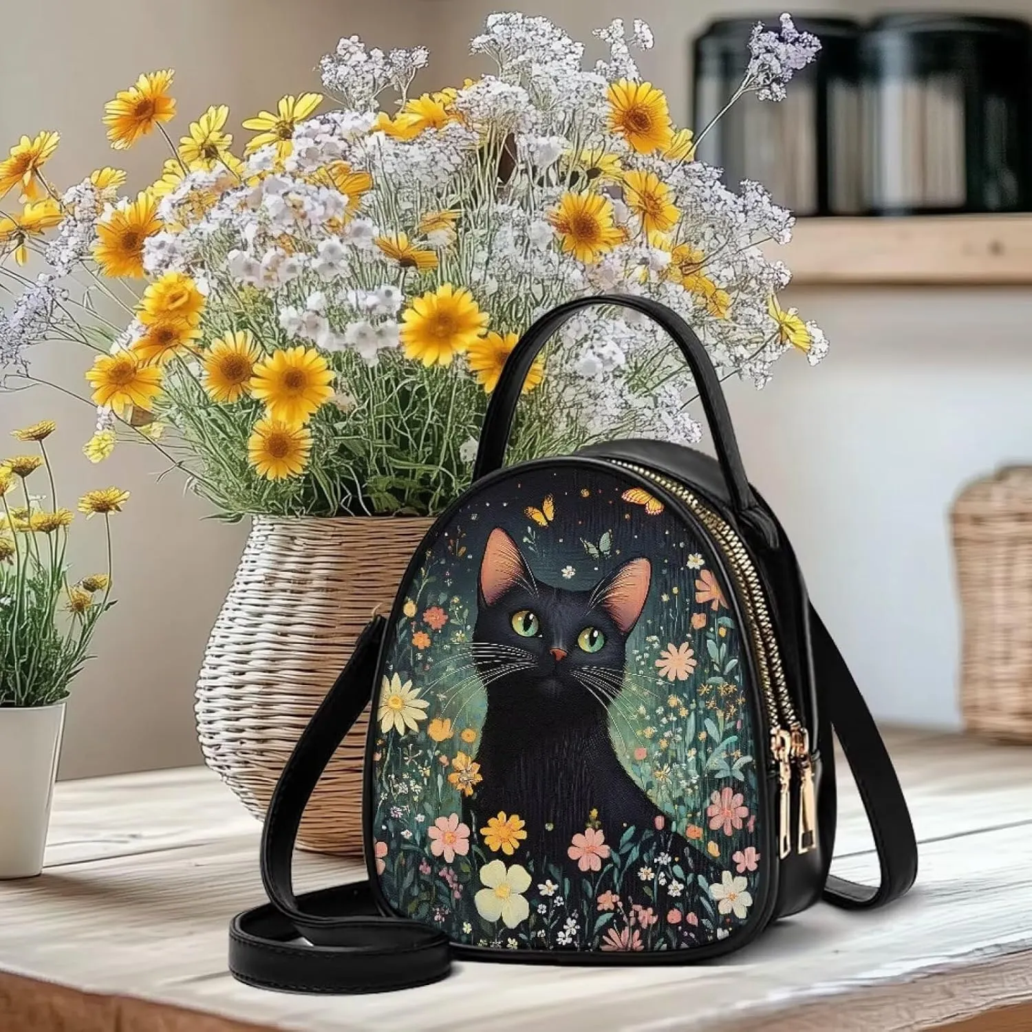 PU Leather Ladies Bag Crossbody Purse with Double Zipper Pocket Women's Double Layer Leather Shoulder Square Bags