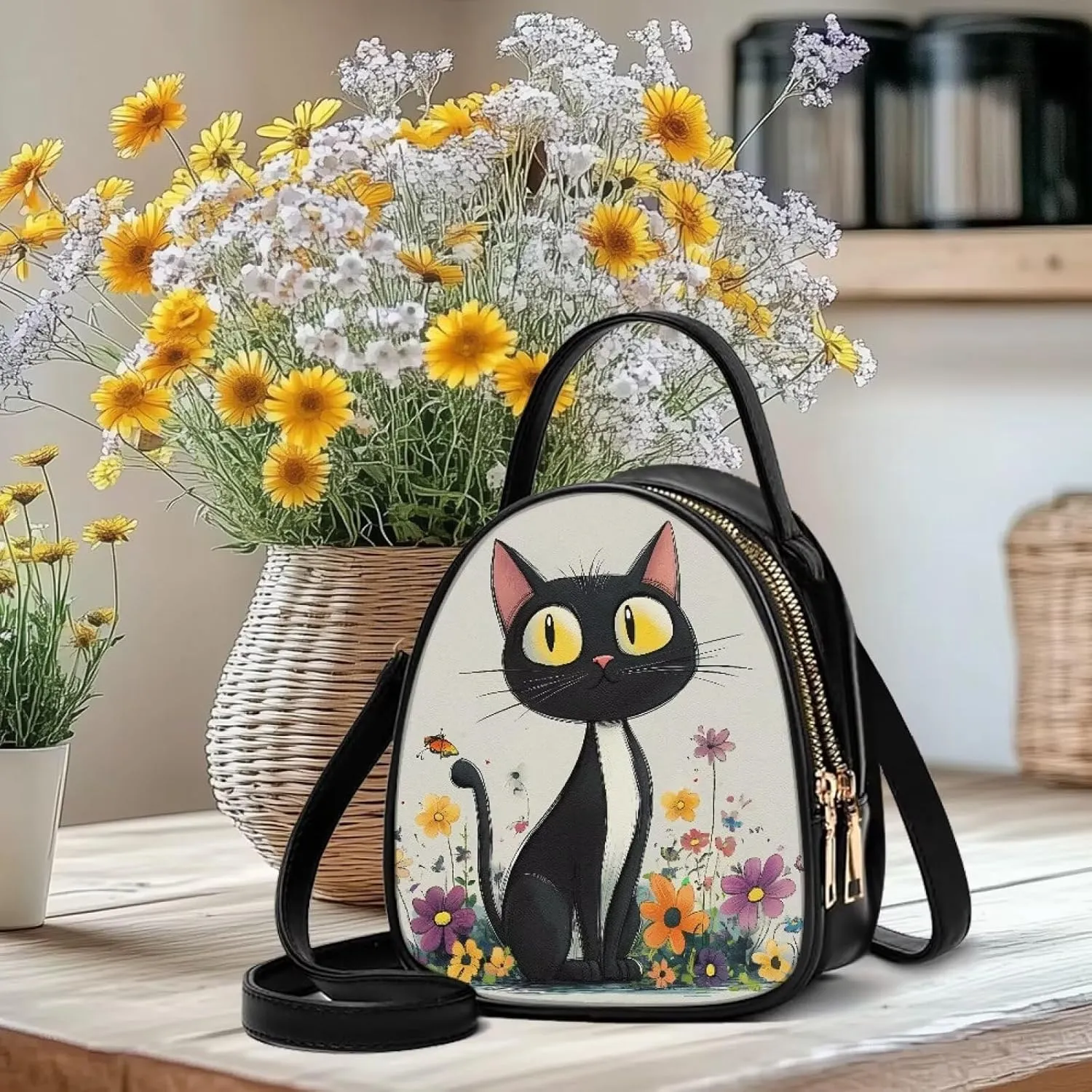 PU Leather Ladies Bag Crossbody Purse with Double Zipper Pocket Women's Double Layer Leather Shoulder Square Bags