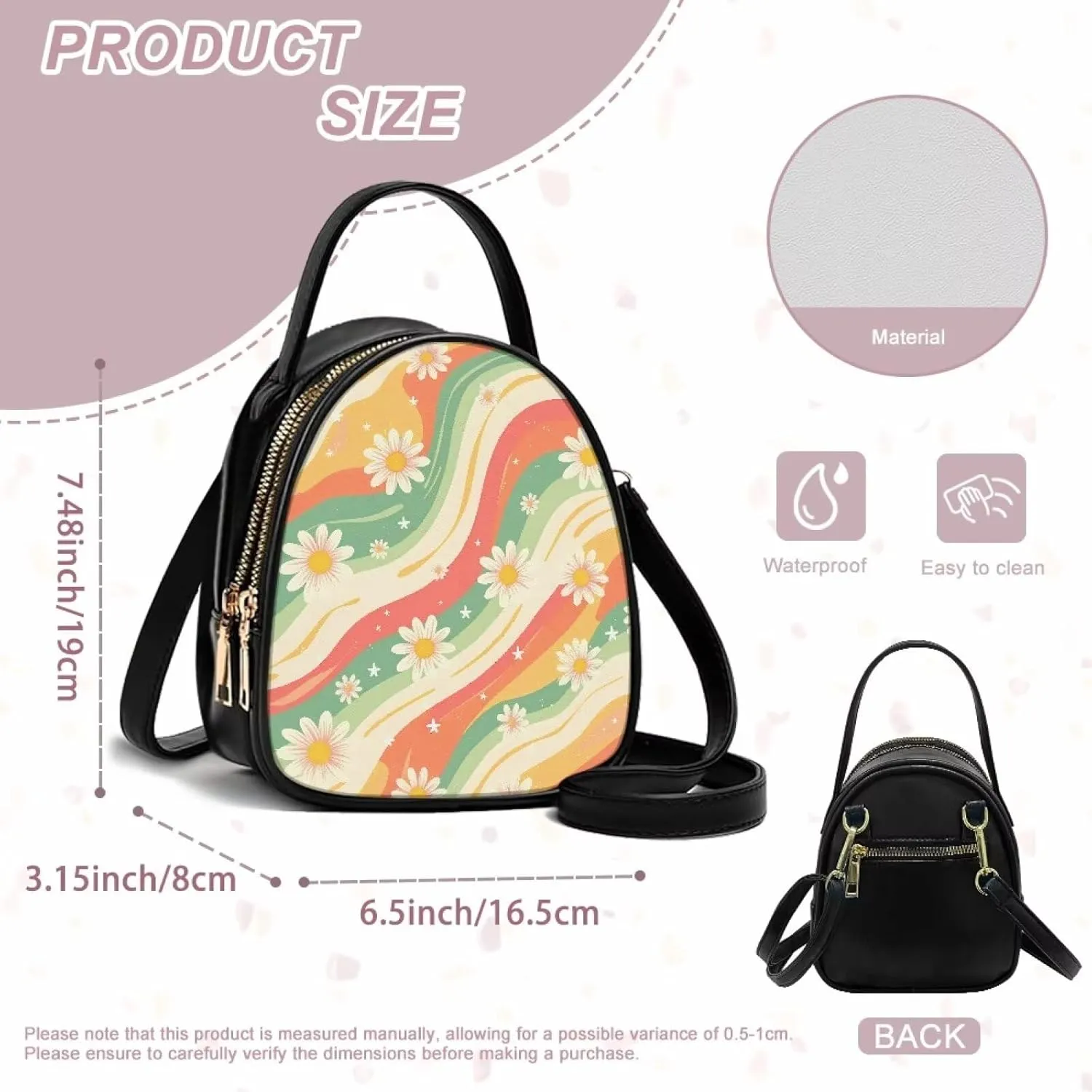 PU Leather Ladies Bag Crossbody Purse with Double Zipper Pocket Women's Double Layer Leather Shoulder Square Bags