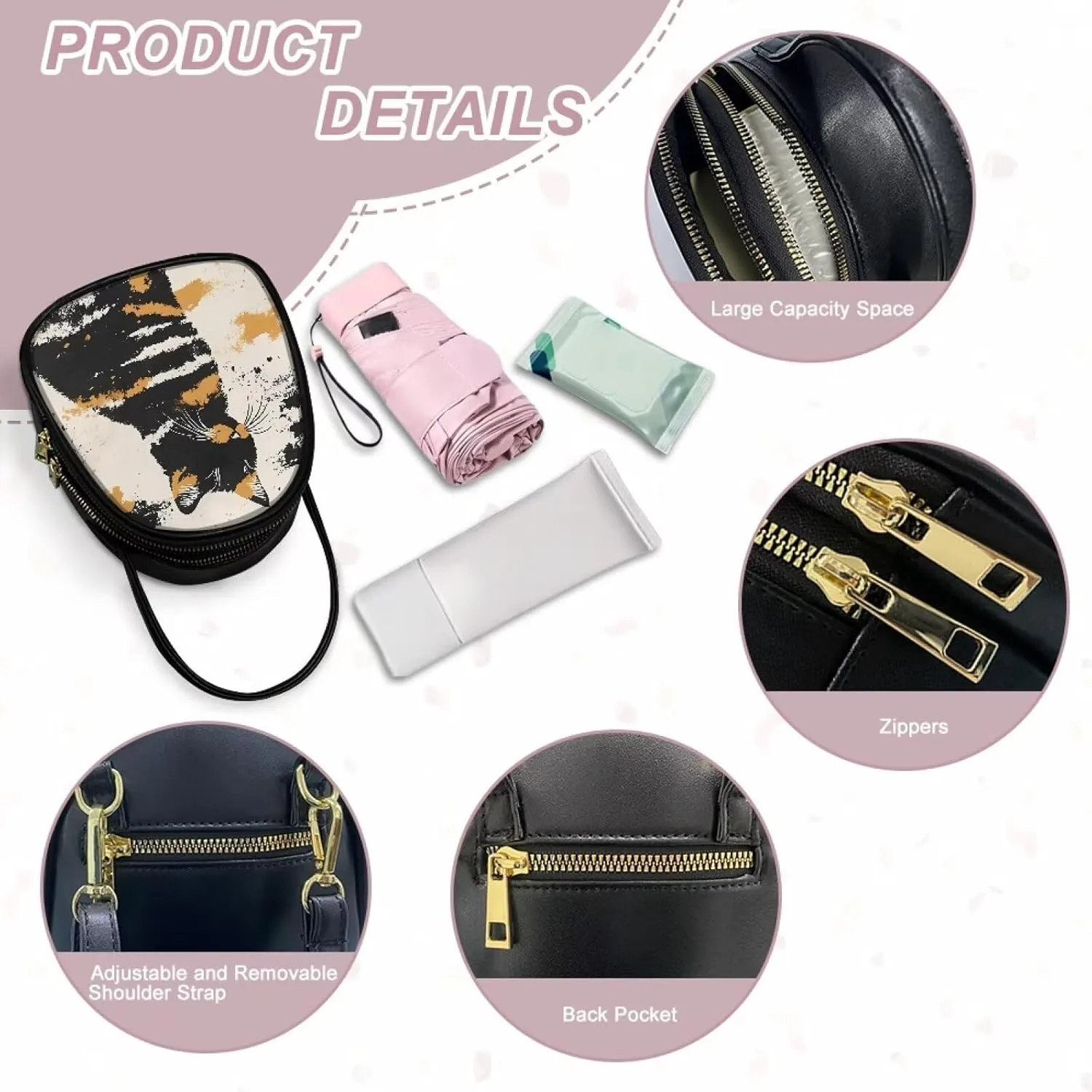 PU Leather Ladies Bag Crossbody Purse with Double Zipper Pocket Women's Double Layer Leather Shoulder Square Bags
