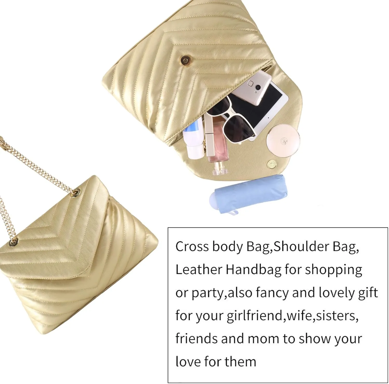 Quilted Crossbody Bag for Women, Soft Vegan Chevron Purses, Trendy Shoulder Handbags with Flap