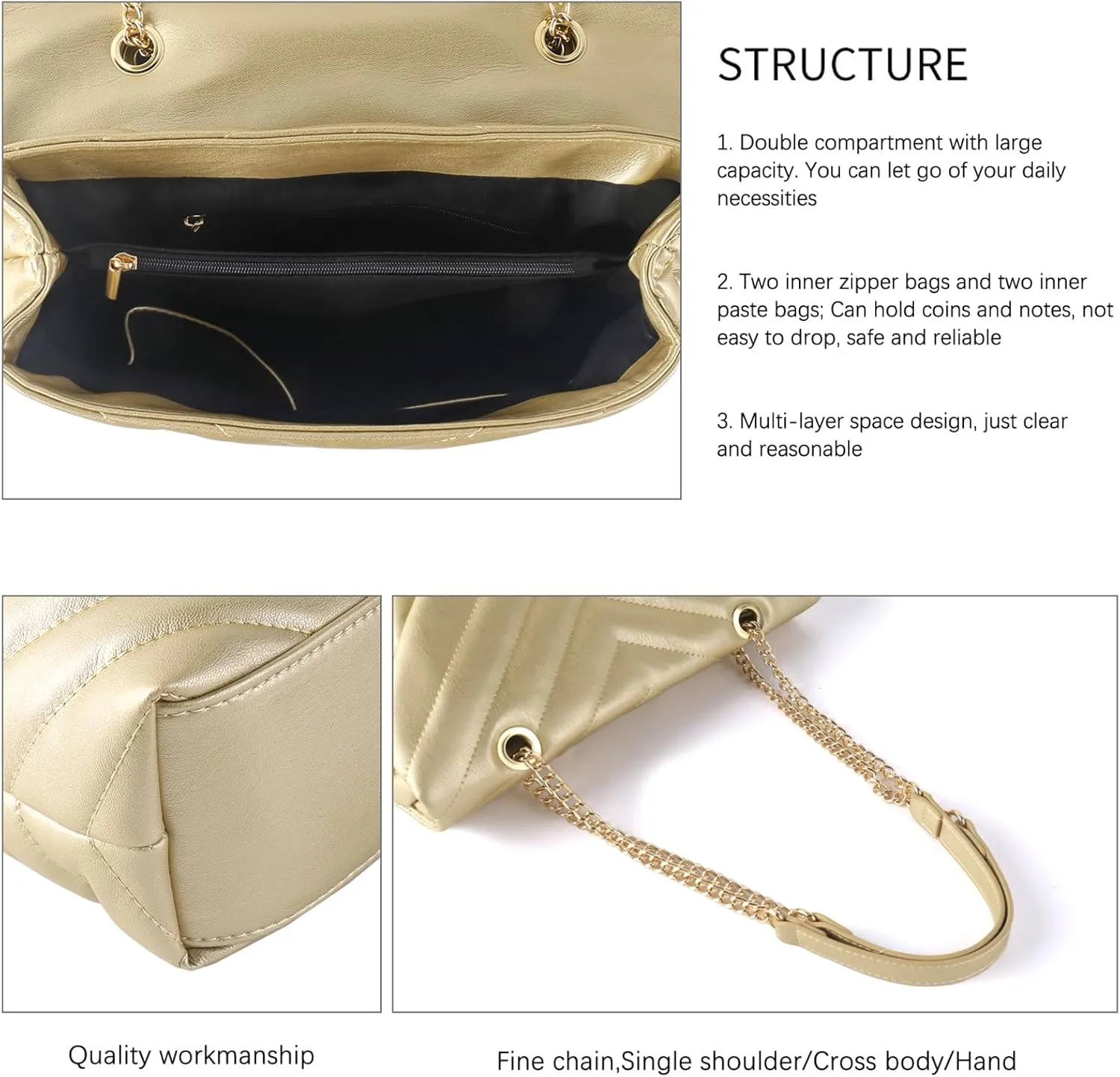 Quilted Crossbody Bag for Women, Soft Vegan Chevron Purses, Trendy Shoulder Handbags with Flap