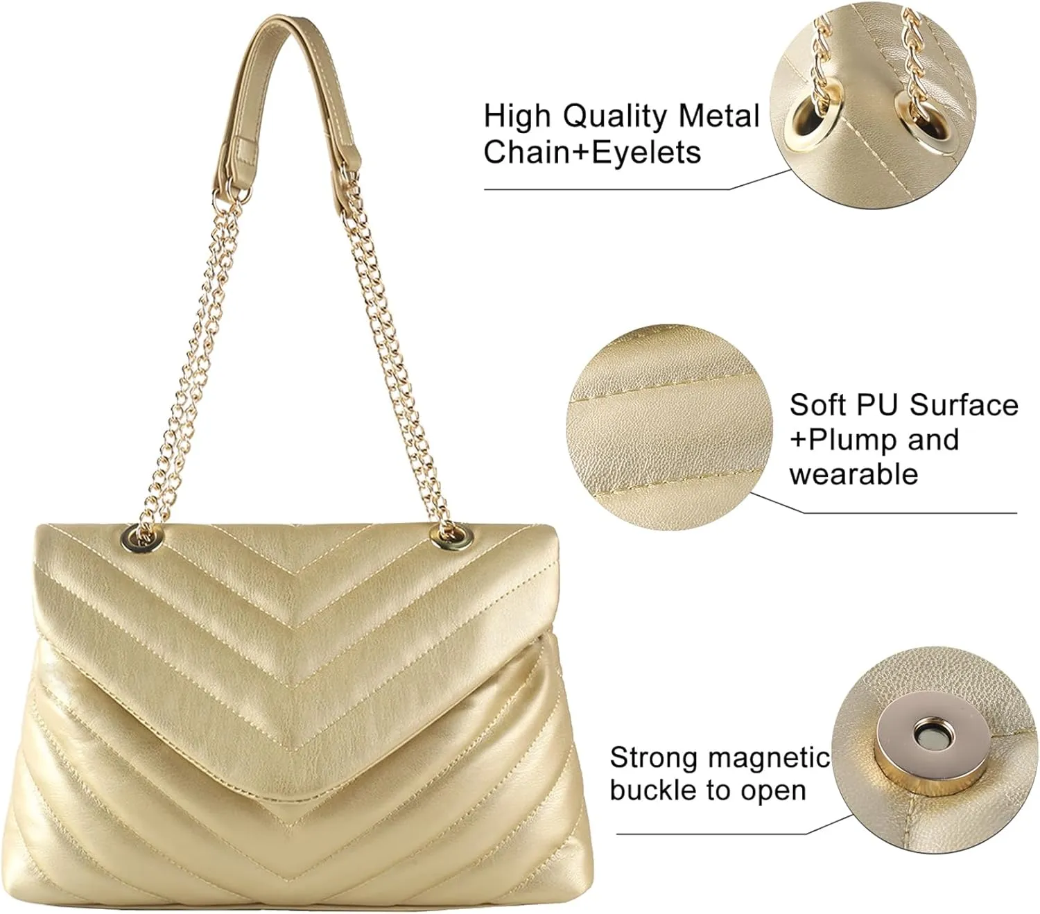 Quilted Crossbody Bag for Women, Soft Vegan Chevron Purses, Trendy Shoulder Handbags with Flap
