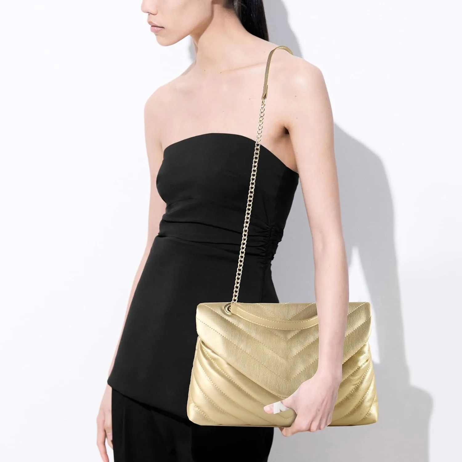 Quilted Crossbody Bag for Women, Soft Vegan Chevron Purses, Trendy Shoulder Handbags with Flap