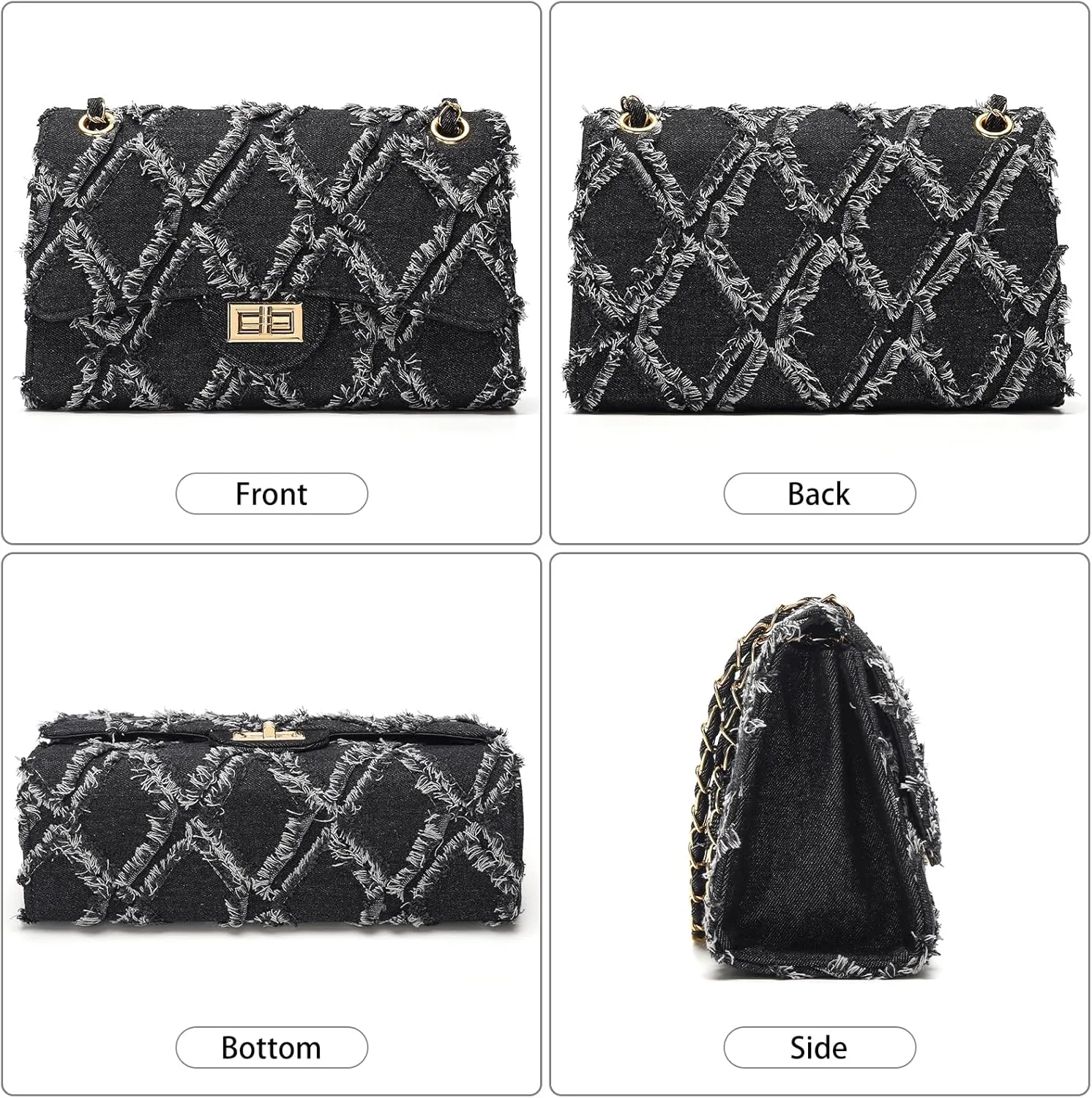 Quilted Leather Crossbody Bags for Women Trendy Ladies Shoulder Purse Satchel HandBag with Chain Strap