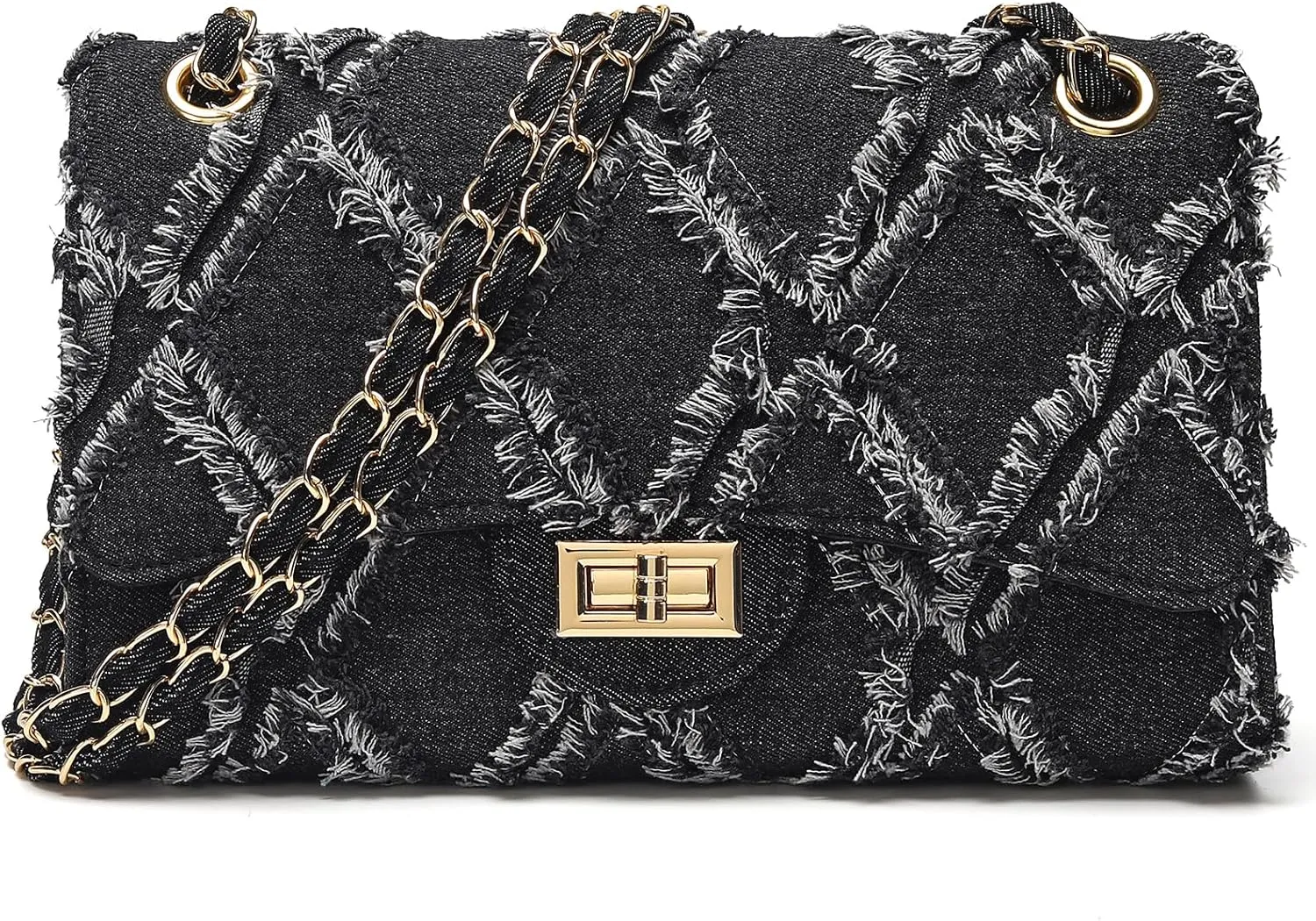 Quilted Leather Crossbody Bags for Women Trendy Ladies Shoulder Purse Satchel HandBag with Chain Strap