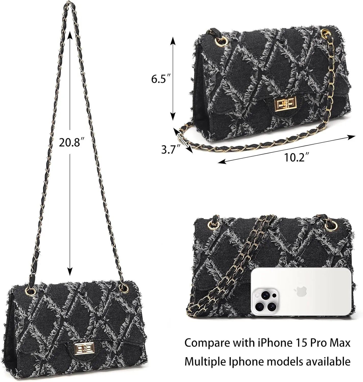 Quilted Leather Crossbody Bags for Women Trendy Ladies Shoulder Purse Satchel HandBag with Chain Strap