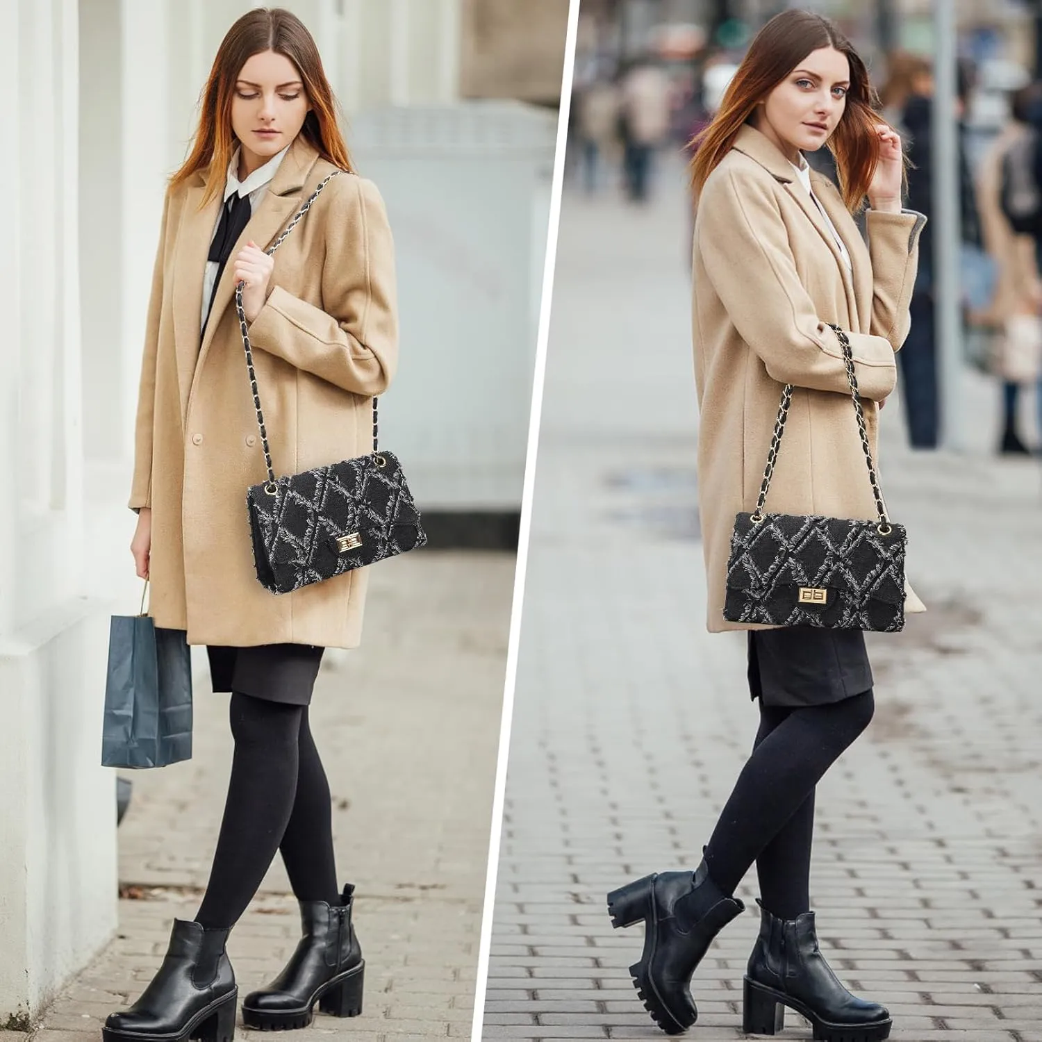 Quilted Leather Crossbody Bags for Women Trendy Ladies Shoulder Purse Satchel HandBag with Chain Strap