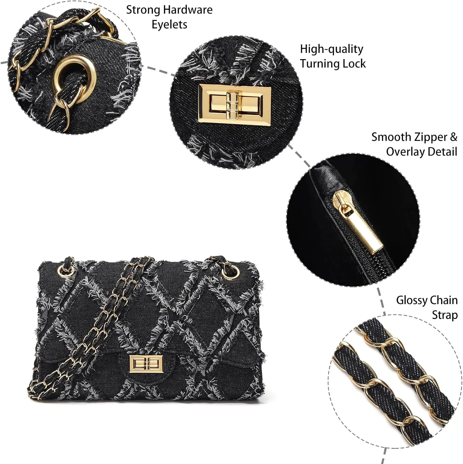Quilted Leather Crossbody Bags for Women Trendy Ladies Shoulder Purse Satchel HandBag with Chain Strap