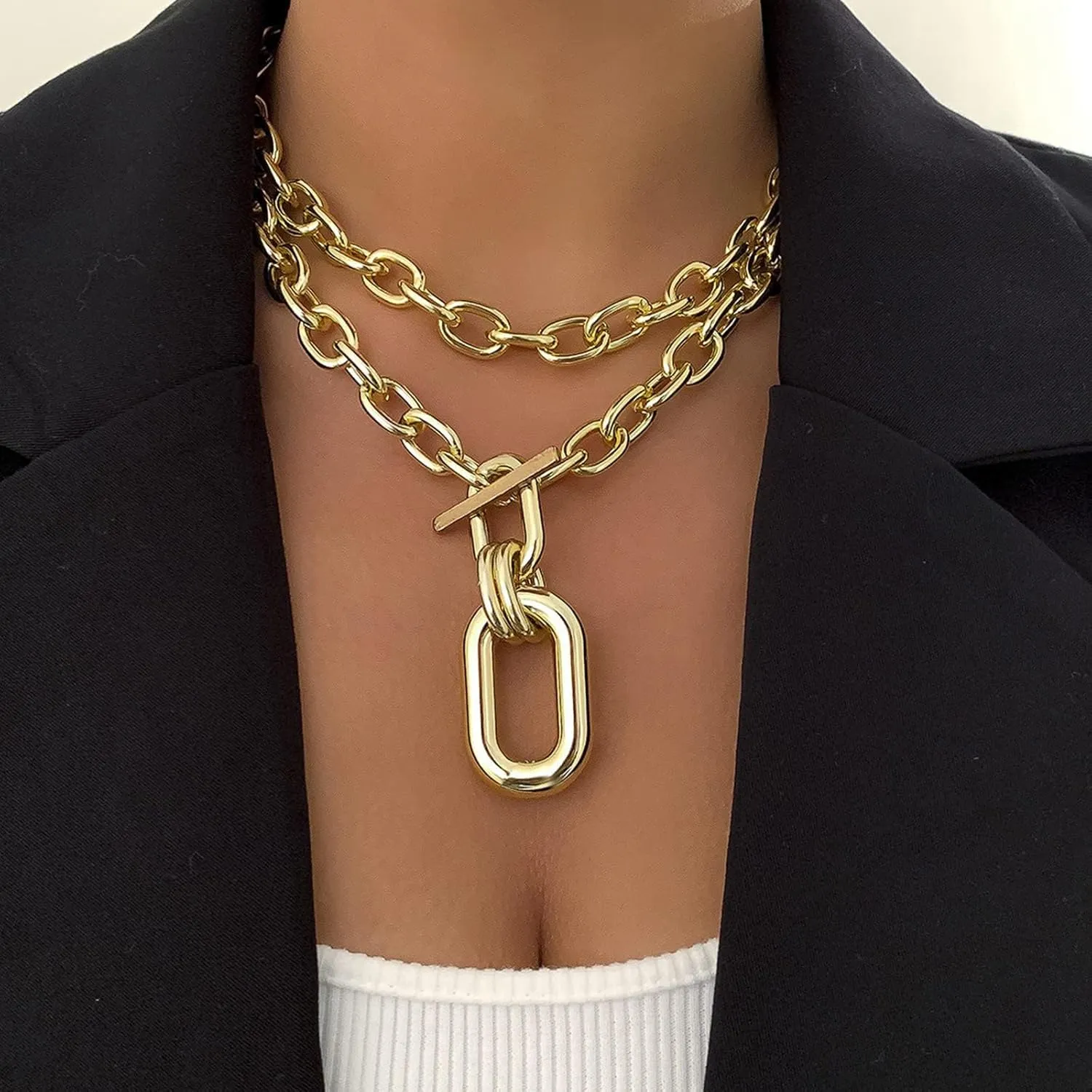 Roe Dolph Gold Chunky Necklace for Women Punk Cuban Link Chain Choker Necklace Thick Hip Hop Necklace for Egirls Chunky Necklace Toggle Clasp Necklace