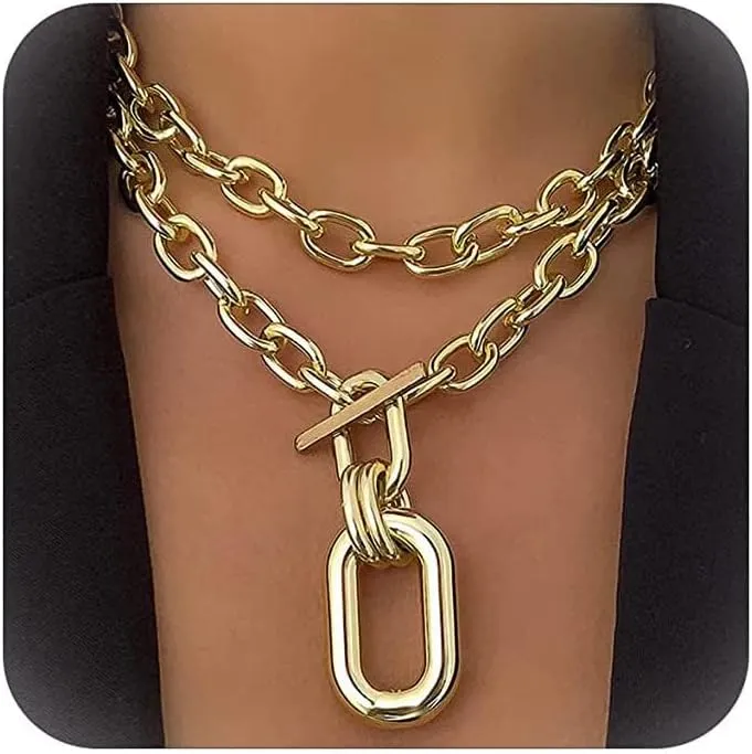 Roe Dolph Gold Chunky Necklace for Women Punk Cuban Link Chain Choker Necklace Thick Hip Hop Necklace for Egirls Chunky Necklace Toggle Clasp Necklace