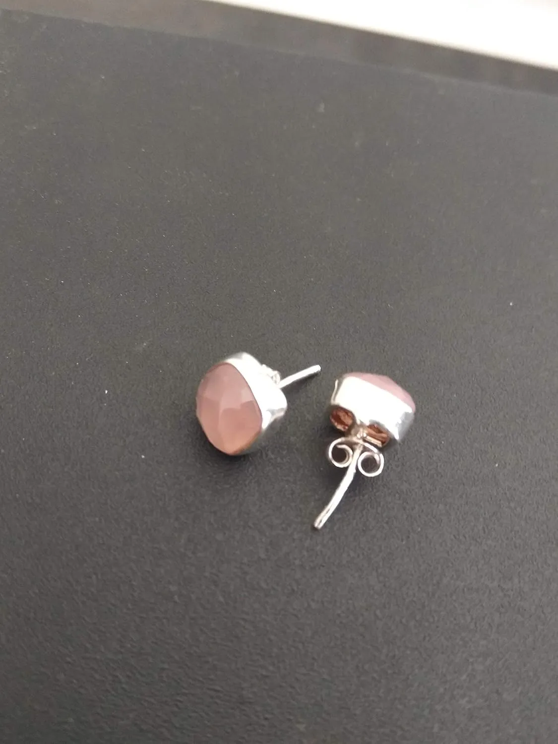 Rose Quartz Studs Earrings, 925 Sterling Silver Earrings, Stone Earring Jewelry Pink Quartz Boho Minimalist Dainty Gemstone Bridal Bridesmaid Earrings Cushion Cut earrings Gift For Her Promise Earring