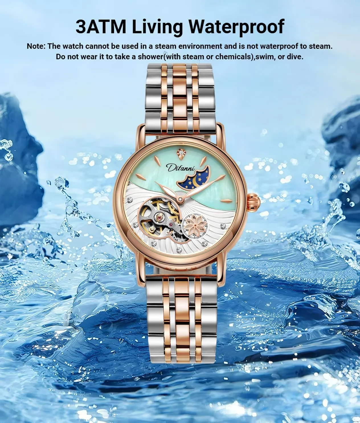 Rotatable Flowers Female Watch Stainless Steel Mechanical Wristwatch Women's Fashion Trend Sun Moon Stars Multi-Functional Watches