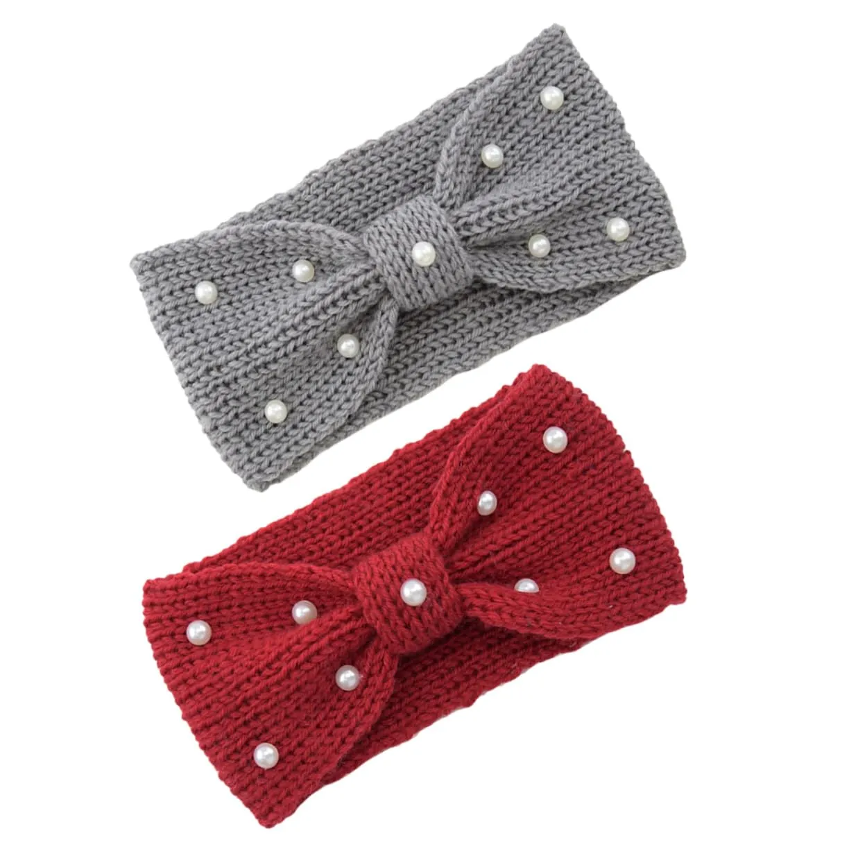 SAFIGLE 2pcs Twisted Knit Ear Warmers for Women Boho Pearl Bow Headbands Soft and Stylish Cold Weather Accessories for Running Autumn Casual and Formal Wear