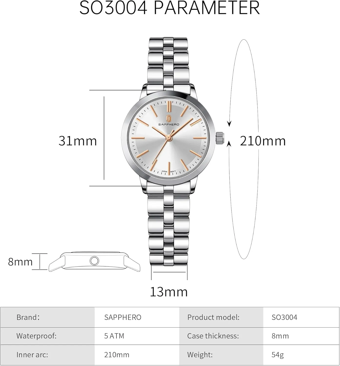 SAPPHERO Wrist Watch for Women Luxury Ladies Watches Women's Bracelet Watch Small Stainless Steel Analog 5ATM Waterproof Watches for Women