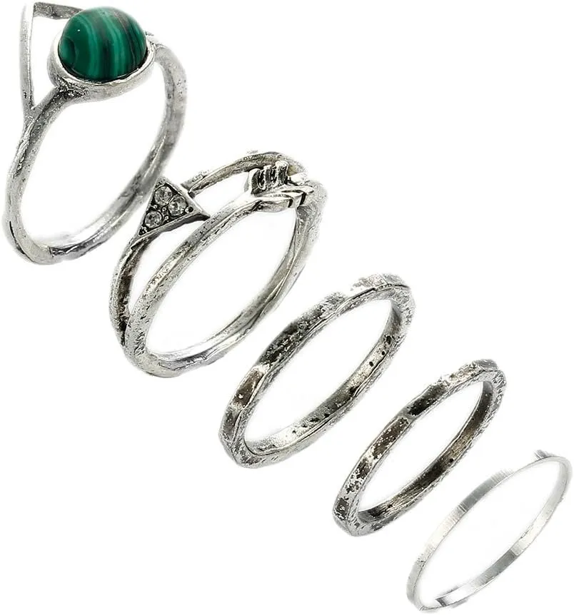 Sexy Sparkles 5 PCS Bohemian Style Joint Knuckle Nail Midi Ring Set