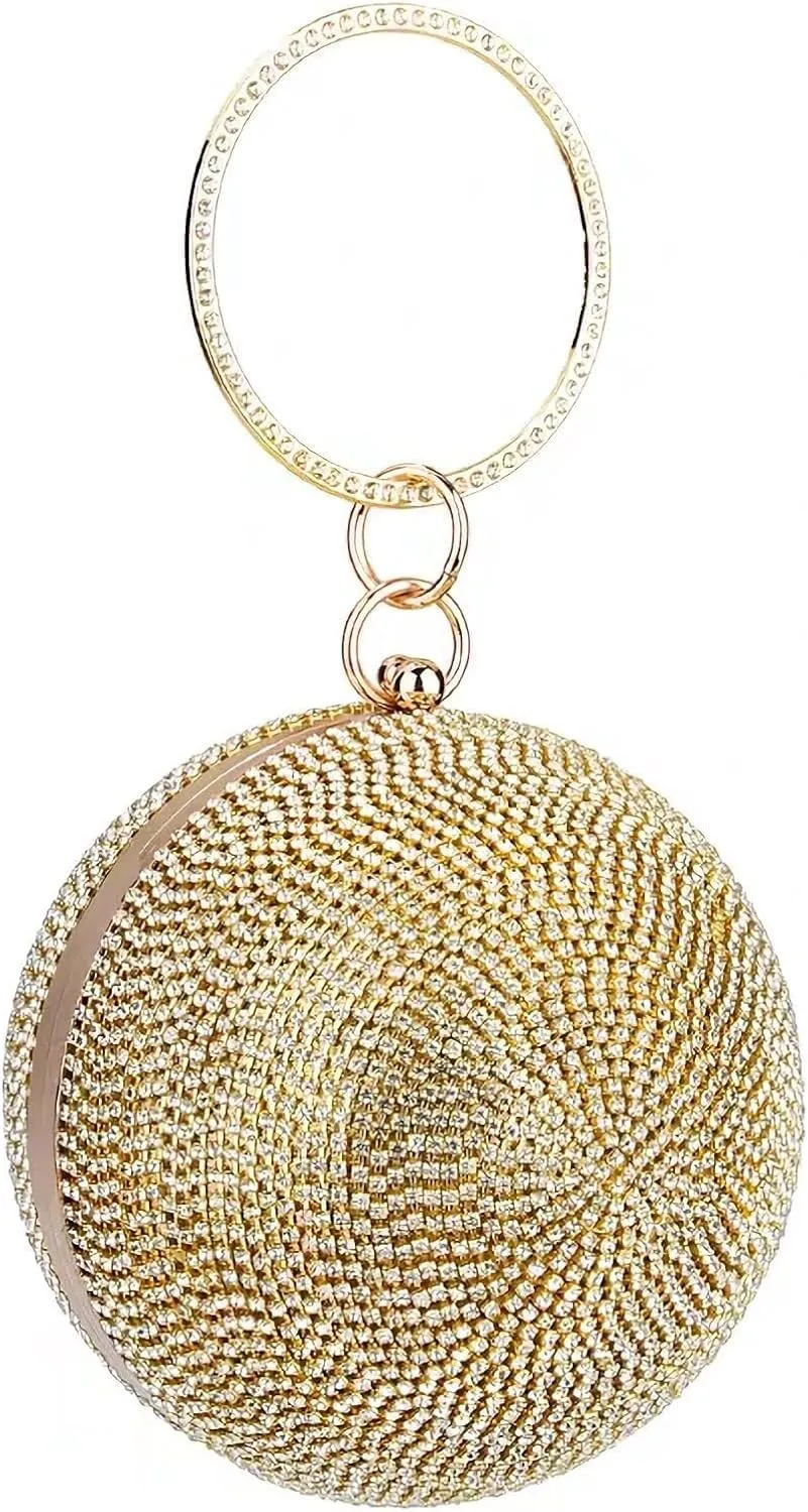 Shoulder Bridal Wedding Crossbody Women's Round Ball Crystal Clutch Purse Rhinestones Evening Handbag