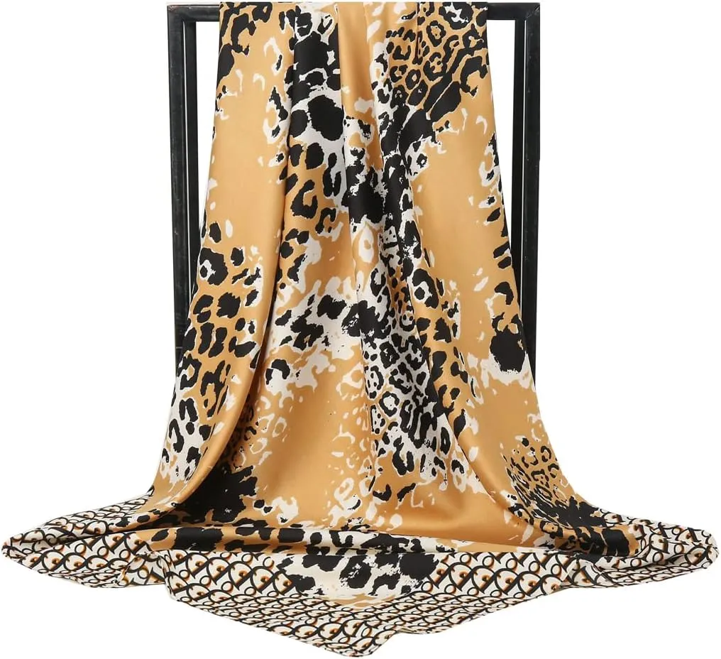 Silk Feeling Scarf Ladies Large Square Satin Headscarf Shawl Neckerchiefs Hair Scarves and Wraps 90x90cm