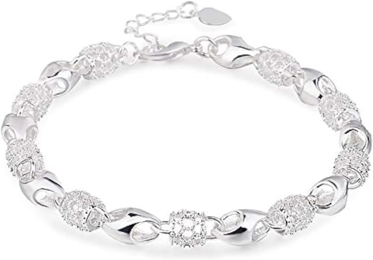 silver bracelets for womenS925 Silver Plated Delicate Link paper Clip Adjustable Bracelets for Women Trend